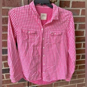 Hollister pink gingham button up retro shirt women’s girls L Large juniors